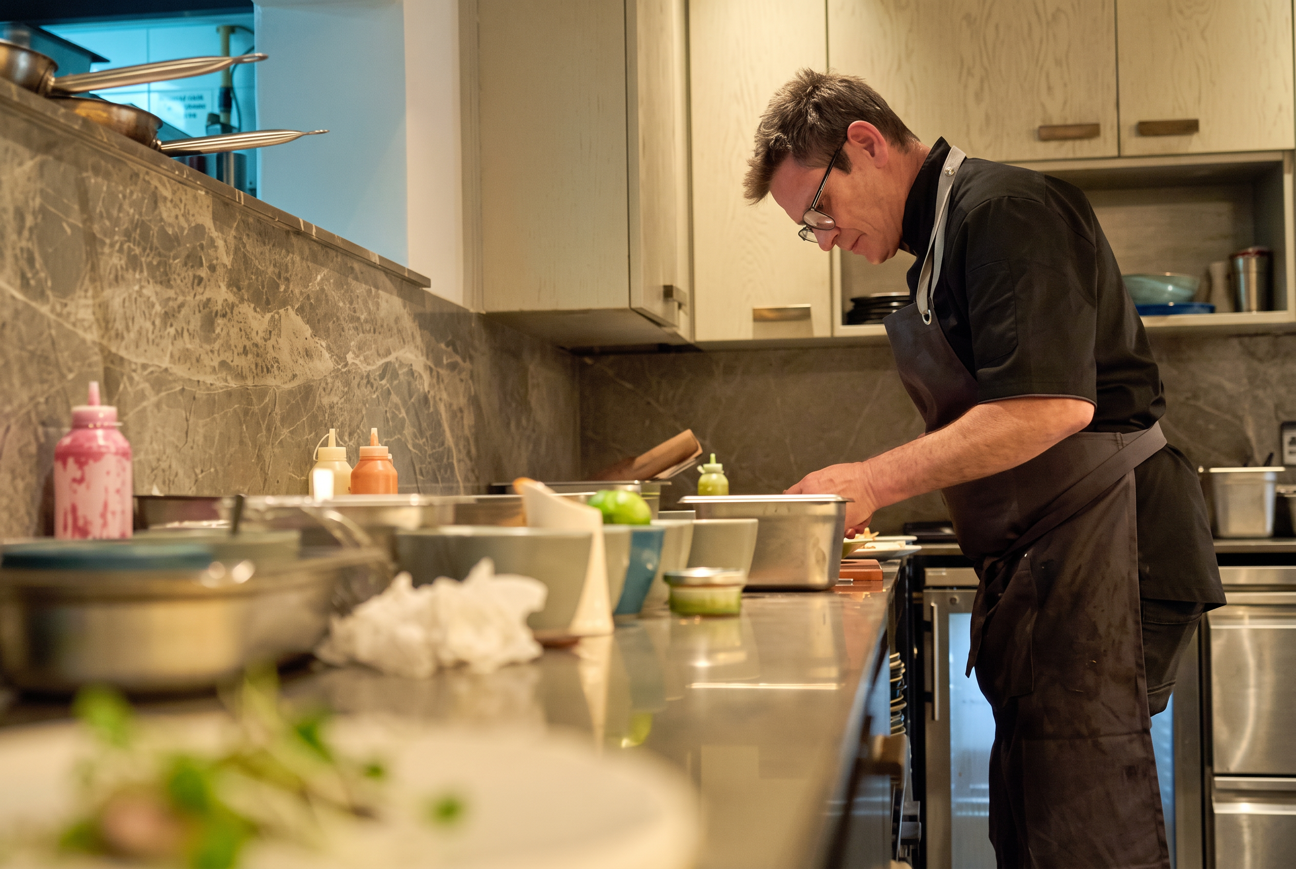 Gerard Van Staden preparing dishes in the kitchen